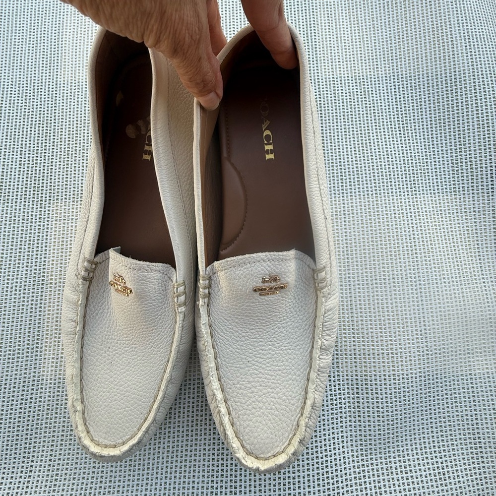 Coach Cream Leather Loafers with Gold Detail
